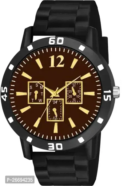 Stylish PU Brown Analog Watch For Men-thumb2