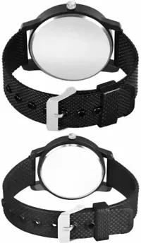 Stylish Black PU Analog Couple Watches For Men And Women, Pack Of 2-thumb2