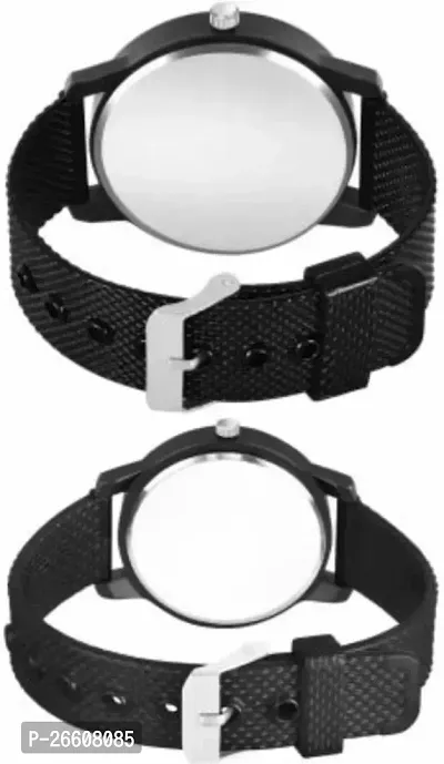 Stylish Black PU Analog Couple Watches For Men And Women, Pack Of 2-thumb3