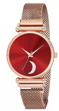 Analog Watch - For Girls Red Color Chand Dial Rose Gold Magnet Watch-thumb1