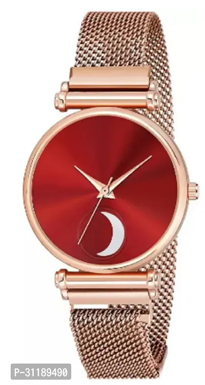 Analog Watch - For Girls Red Color Chand Dial Rose Gold Magnet Watch-thumb2