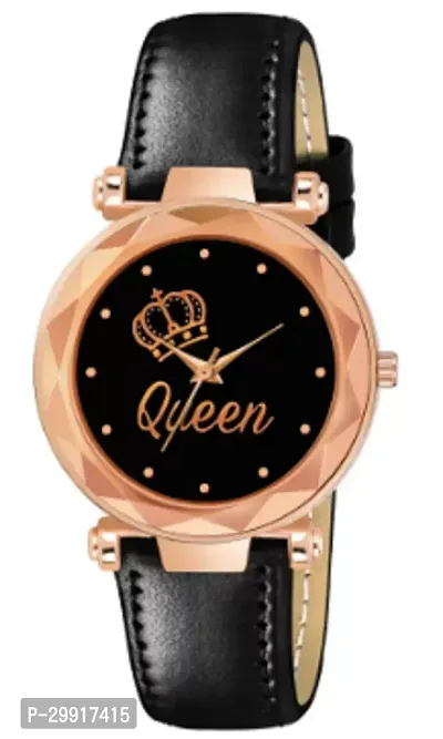 Stylish Black Genuine Leather Analog Watches For Women-thumb0