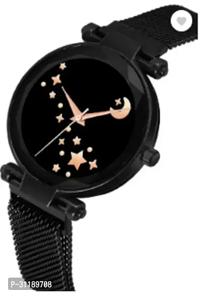 Analog Watch - For Girls Moon Star Dial Black Luxury Mesh Magnet Buckle Watches For Girls-thumb2