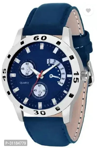 Stylish Blue Genuine Leather Analog Watch For Men-thumb0