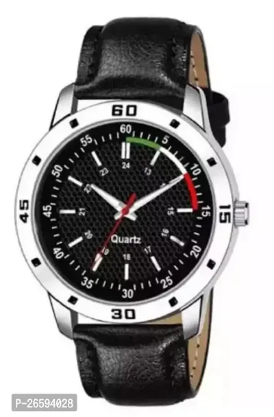 Stylish Black Genuine Leather Analog Watches For Men-thumb0