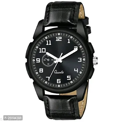 Stylish Black Genuine Leather Analog Watches For Men