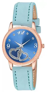 Analog Watch - For Girls Blue Heart Dial Sky-blue Leather Strap Watch For Girl-thumb1