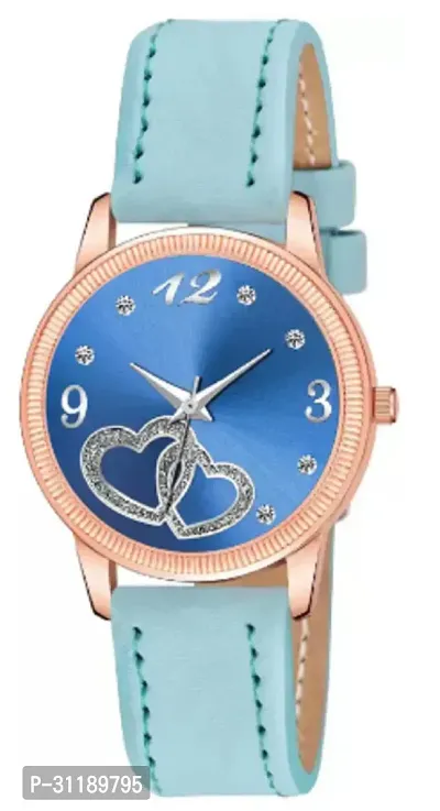 Analog Watch - For Girls Blue Heart Dial Sky-blue Leather Strap Watch For Girl-thumb2