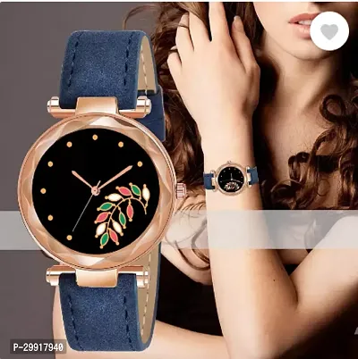 Stylish Black Genuine Leather Analog Watches For Women-thumb0