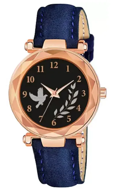 Bird And Leaf Classic Design Dial Leather Strap Analog Watch For Girls/Women