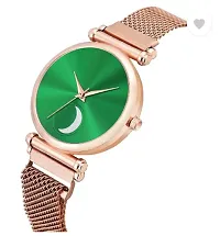 Analog Watch - For Girls Green Color Chand Dial Rose Gold Magnet Watch-thumb2