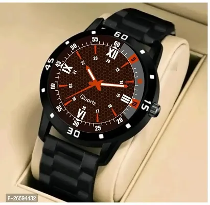 Stylish Orange PU Analog Watches For Men-thumb0