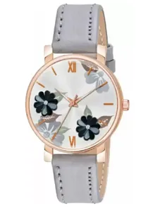 Flower Print Rose Cash Grey Belt Girls Watch-thumb1