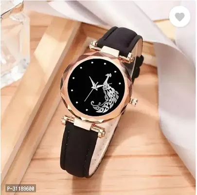 Women New Black Peacock Design Dial Leather Belt-thumb0