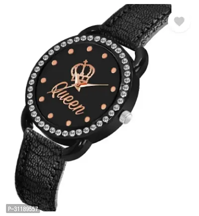 New Black Cash Queen Dial Leather Strap Analog Watch For Girls-thumb2