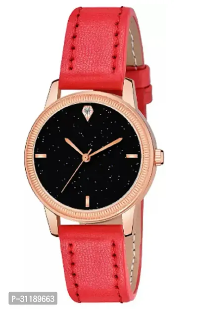 Girls Latest 4 Diamonds Maroon Leather Analog Watch-thumb2