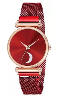 Analog Watch - For Girls Red Color Chand Dial Red Magnet Watch-thumb1