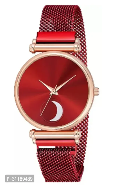 Analog Watch - For Girls Red Color Chand Dial Red Magnet Watch-thumb2