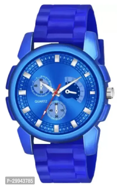 Stylish Blue PU Analog For Men-thumb0