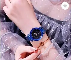 Blue Magnet And Bracelet Analog Watch - For Girls 12 Point Sapphire Blue Diamond Studded Analog Quartz Magnet Style-thumb1