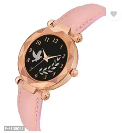 Black Dial Bird Pan Dial Pink Leather Strap Watch For Girls-thumb2