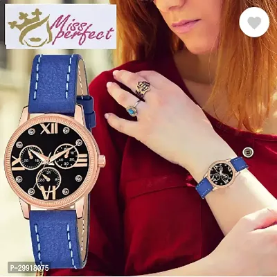 Stylish Black Genuine Leather Analog Watches For Women-thumb0