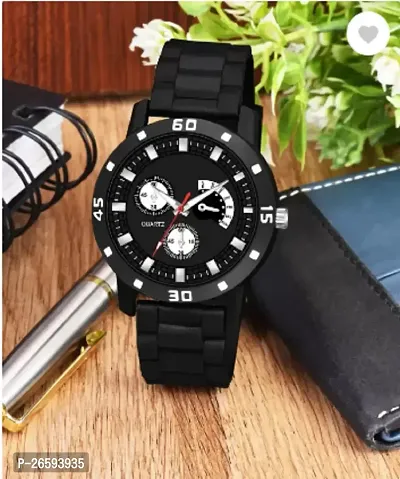 Stylish Black PU Analog Watches For Men-thumb2