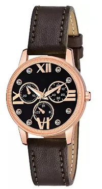 Analog Watch - For Girls Black Dial Brown leather Strap Watch For Girls-thumb1