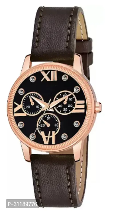 Analog Watch - For Girls Black Dial Brown leather Strap Watch For Girls-thumb2