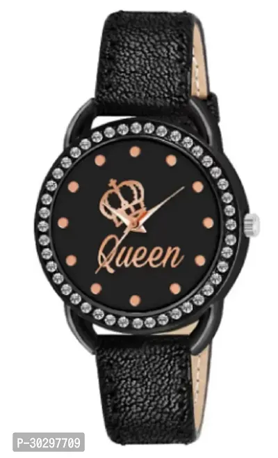 Stylish Black Genuine Leather Analog Watches For Women-thumb0