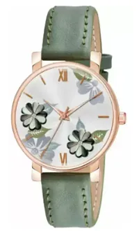 Flower Print Rose Cash Green Belt Girls Wrist Analog Watch-thumb1