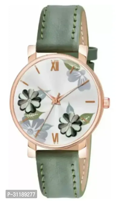 Flower Print Rose Cash Green Belt Girls Wrist Analog Watch-thumb2