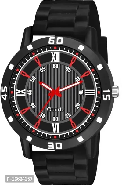 Stylish PU Black Analog Watch For Men-thumb2