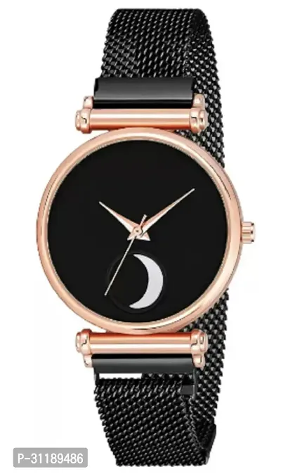 Analog Watch - For Girls Black Color Chand Dial Black Magnet Watch-thumb2