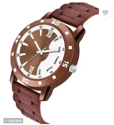 Stylish Brown PU Analog Watch For Men-thumb0