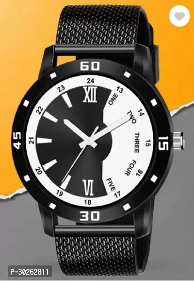 Stylish Black PU Analog Watch For Men-thumb0