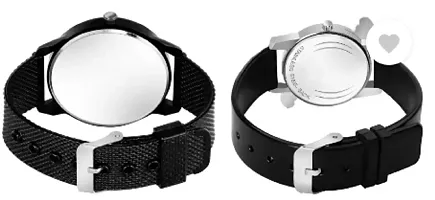 Stylish Black PU Analog Couple Watches For Men And Women, Pack Of 2-thumb1