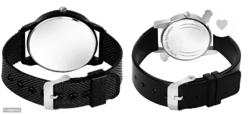 Stylish Black PU Analog Couple Watches For Men And Women, Pack Of 2-thumb2