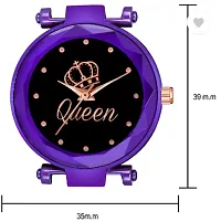 Analog Watch - For Girls New Queen Black Dial Purple Magnet Strap Watch-thumb2