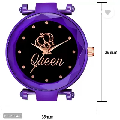 Analog Watch - For Girls New Queen Black Dial Purple Magnet Strap Watch-thumb3