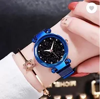 Blue Magnet And Bracelet Analog Watch - For Girls 12 Point Sapphire Blue Diamond Studded Analog Quartz Magnet Style-thumb2