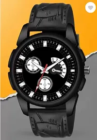 Stylish Black Genuine Leather Analog Watch For Men-thumb1