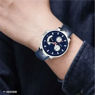 Stylish Blue Leather Analog Watch For Men-thumb2