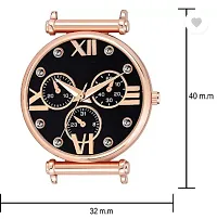 Analog Watch - For Girls Ixia Black Dial Rose Gold Case Black Leather Strap-thumb2