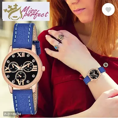 Analog Watch - For Girls Black Dial Blue Leather Strap Watch For Girls-thumb0