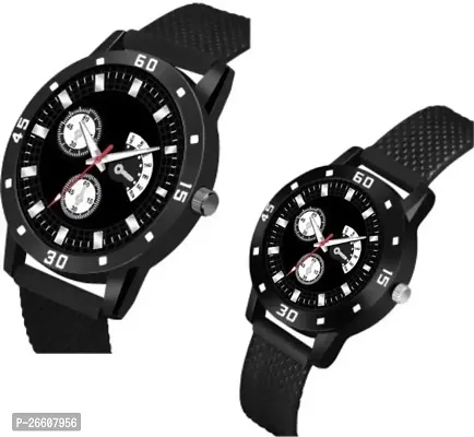 Stylish Black PU Analog Couple Watches For Men And Women, Pack Of 2-thumb2