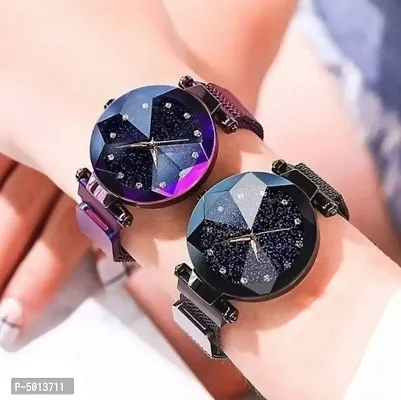 Elegant Multicoloured Metal Magnetic Strap Analog Watches For Women-thumb0