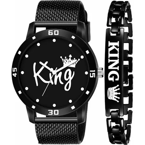 New Round PU Analog Combo Mens Watch