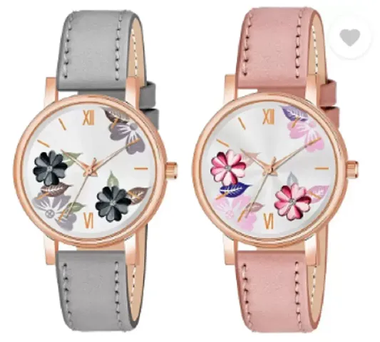 Stylish Synthetic Leather Watches For Women Combo Of 2