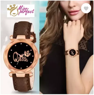 Fashionable Dial Genuine Leather Analog Watch For Women